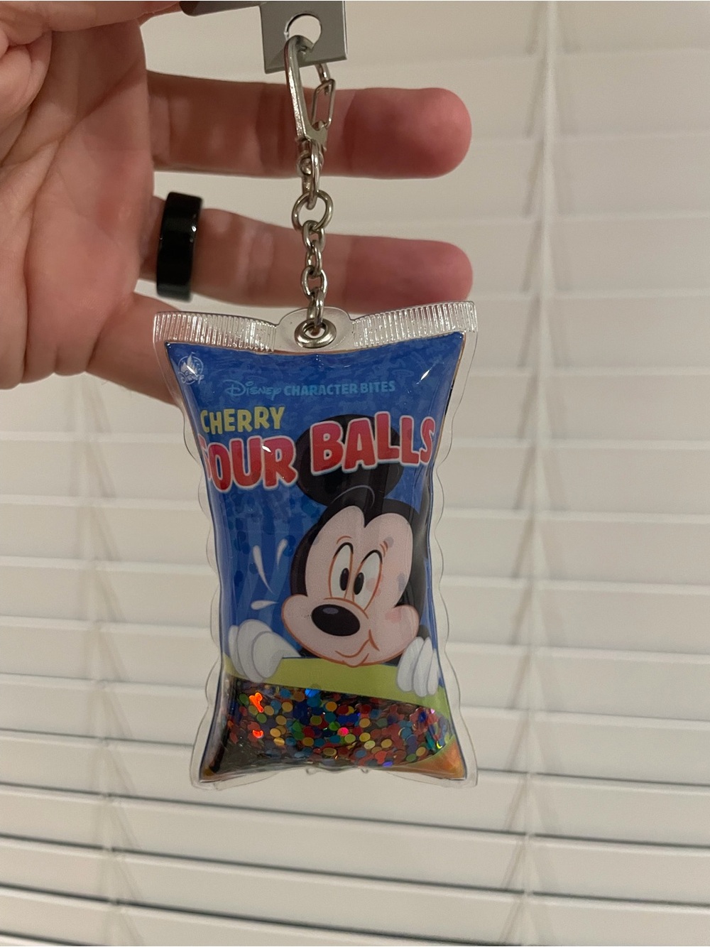 Disney Blue Mickey Cherry Sour Balls Keychain with Confetti
